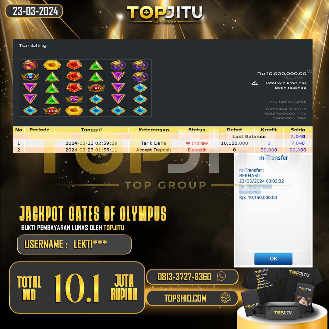 TOPJITU JACKPOT SLOT GATE OF OLYMPUS RP.10.100.000,-  LUNAS