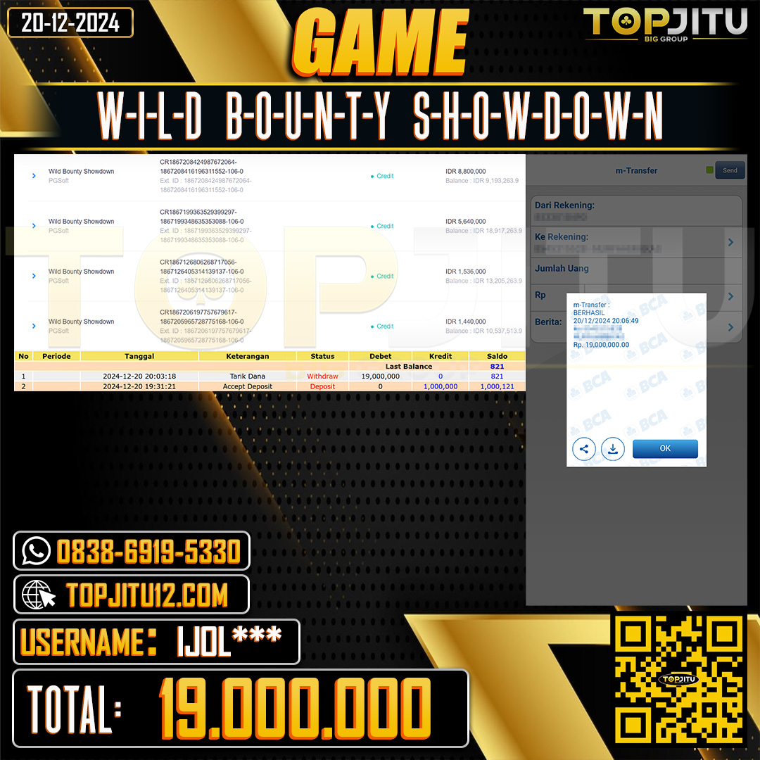    TOPJITU  JACKPOT SLOT WILD BOUNTY SHOWDOWN Rp.19.000.000 ,-LUNAS USER ID: IJOL***