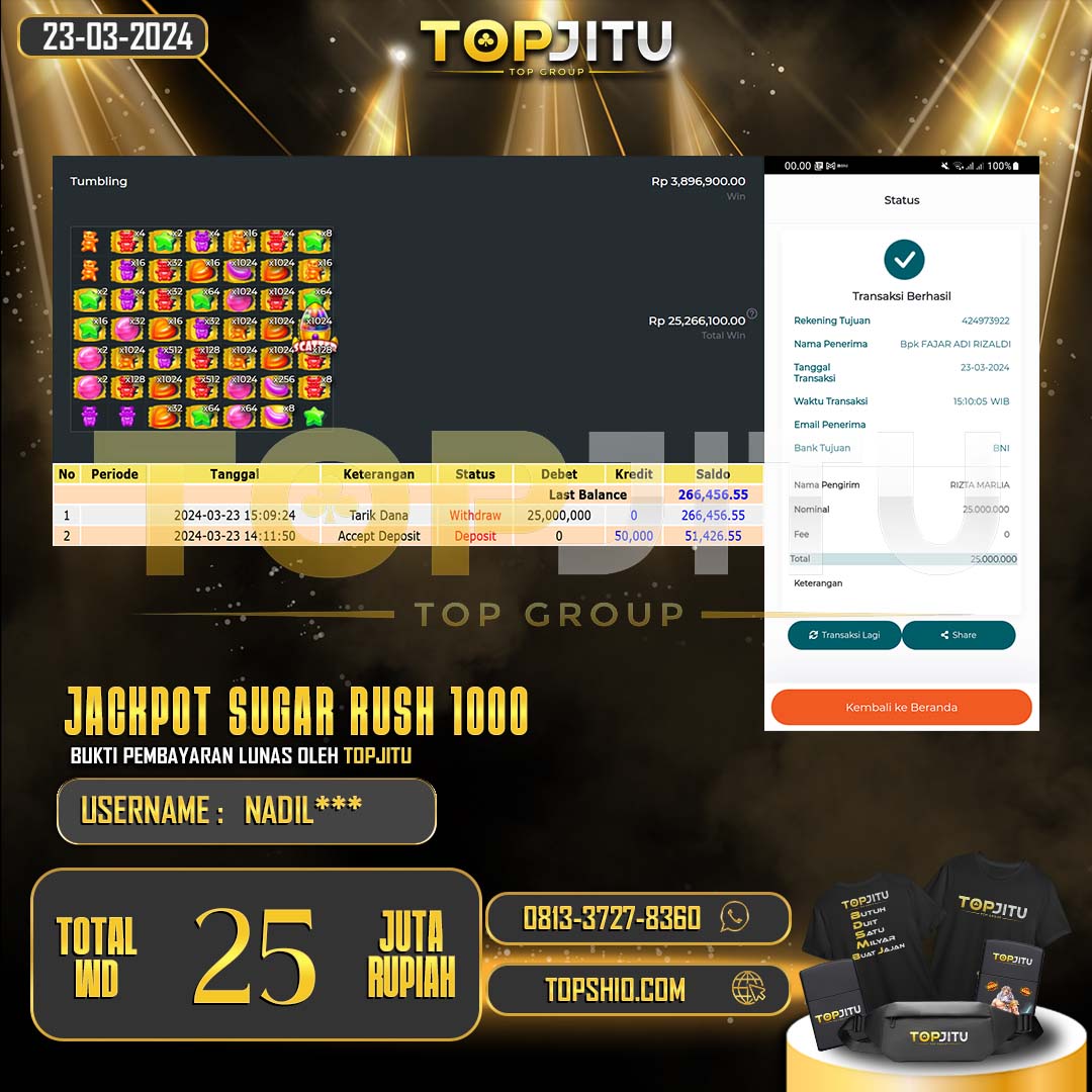 TOPJITU JACKPOT SLOT SUGAR RUSH 1000 RP.25.000.000,-  LUNAS